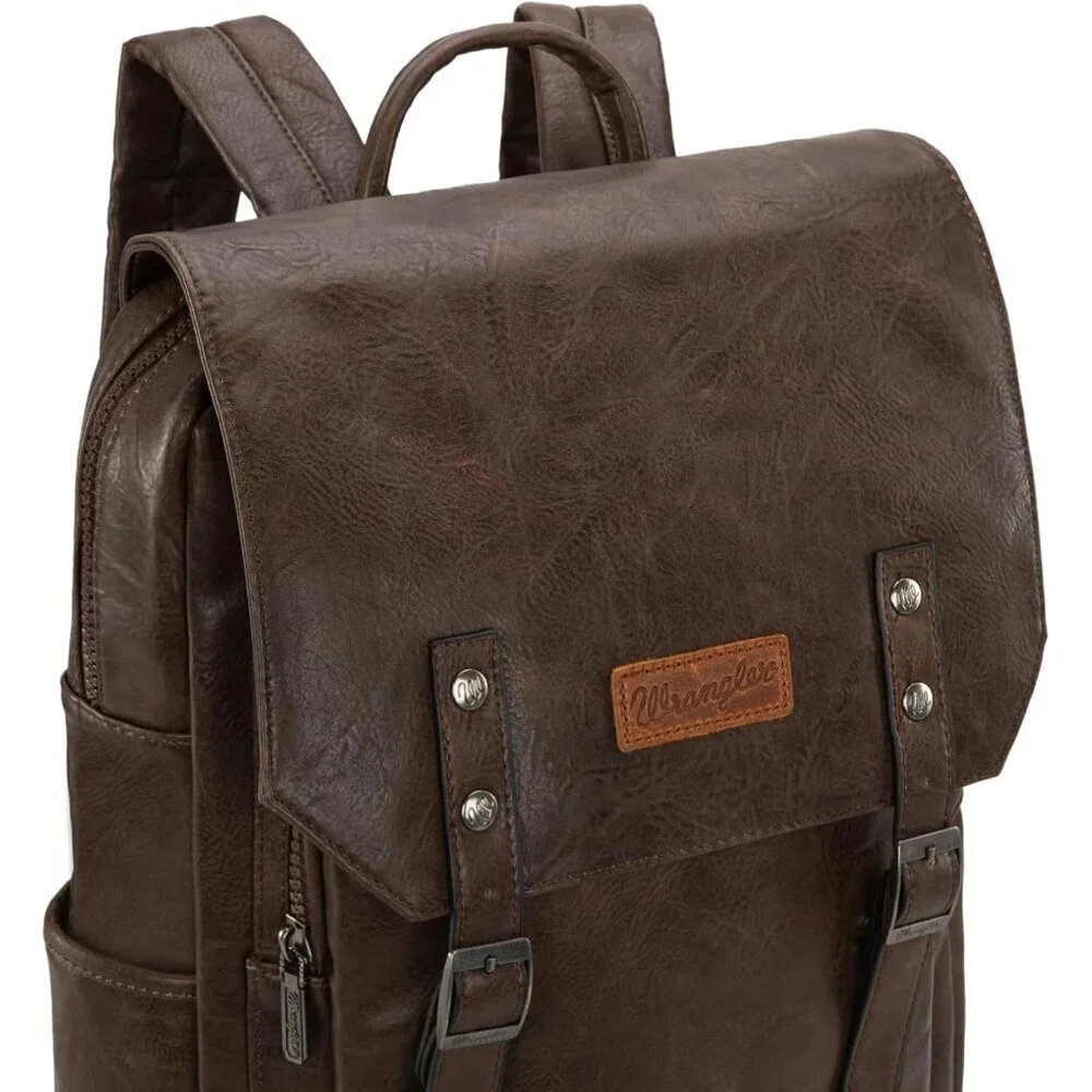 ✨Men Brown Montana West Wrangler Leather Purse Laptop Backpack Fashion Backpack